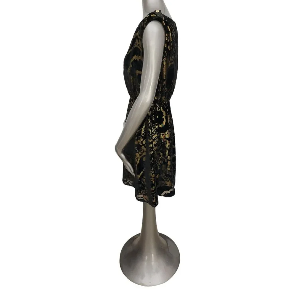 Alice + Olivia NWT Metallic Velvet Dress Gold Black Event Small